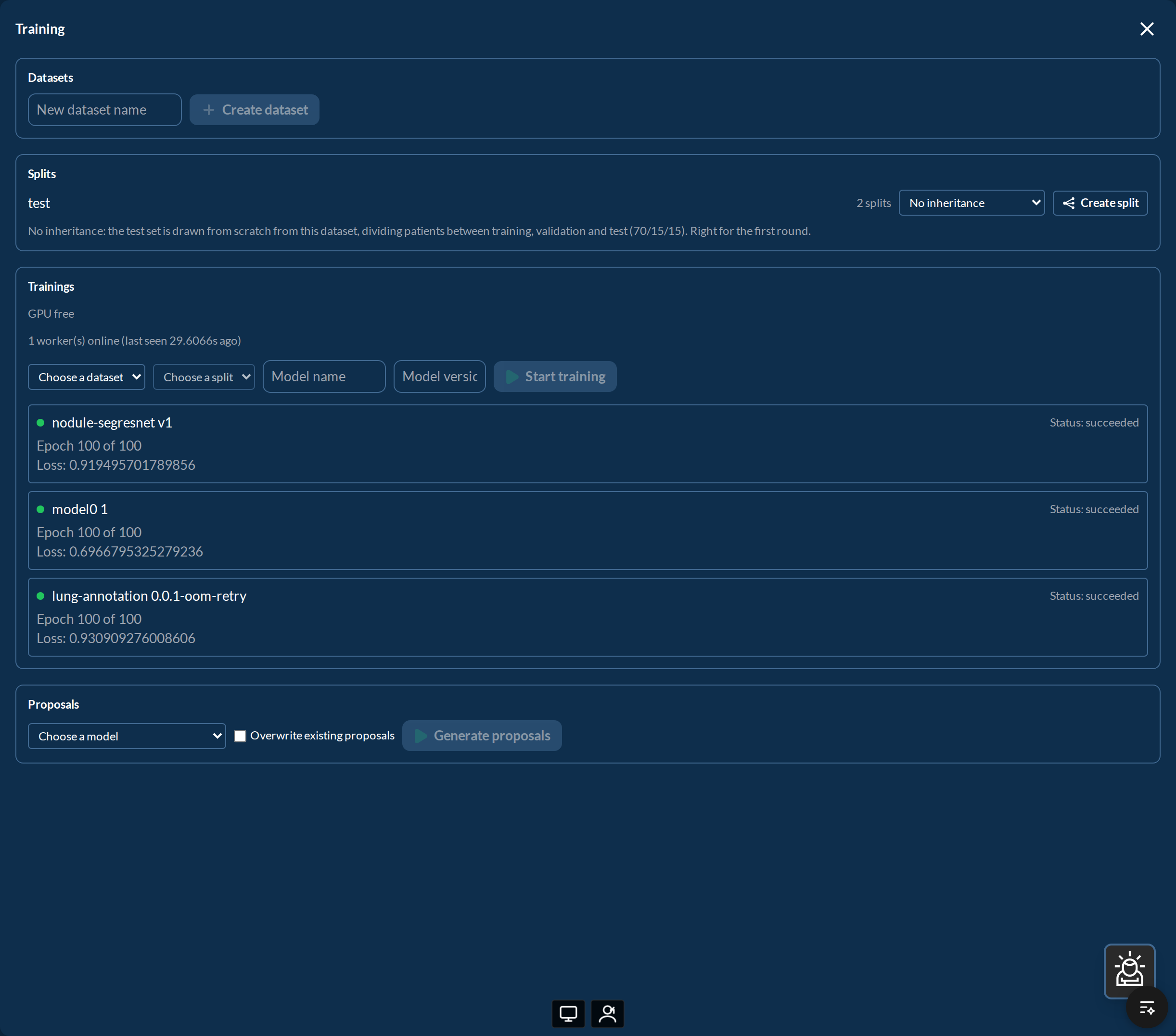 Datasets, splits, trainings and proposals