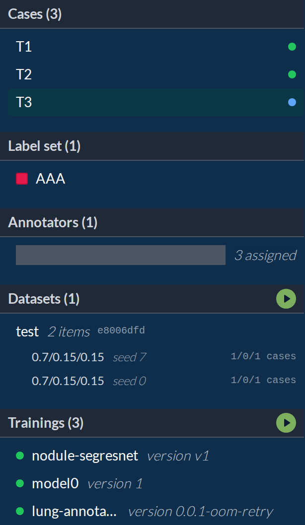 The project tree, with the two headers that open the panel