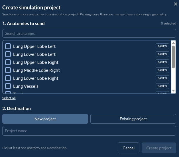 The Create simulation project dialog as it opens