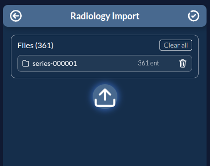 Radiology Import panel with a dropped folder